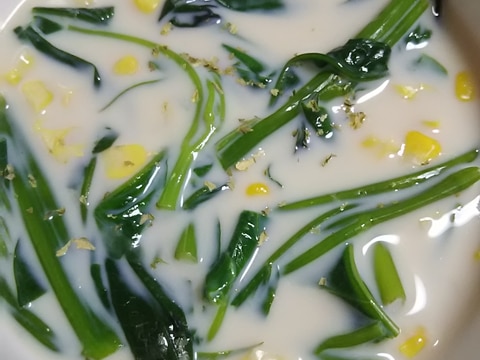 空芯菜とコーンの豆乳スープ(^^)